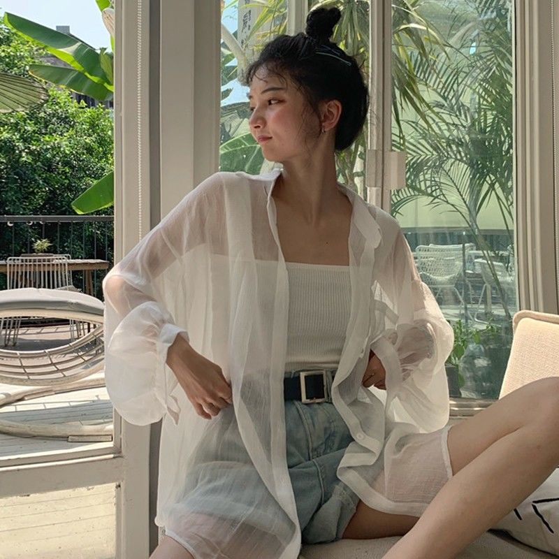 Áo Khoác Chiffon Dài Tay Dáng Rộng Phong Cách Hàn Quốc Thời Trang Mùa Hè Cho Nữ