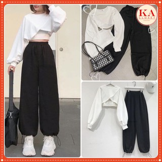 Set 3 món áo kiểu KA Closet áo chất cotton dầy, quần chất thô umi chốt gấu điều chỉnh