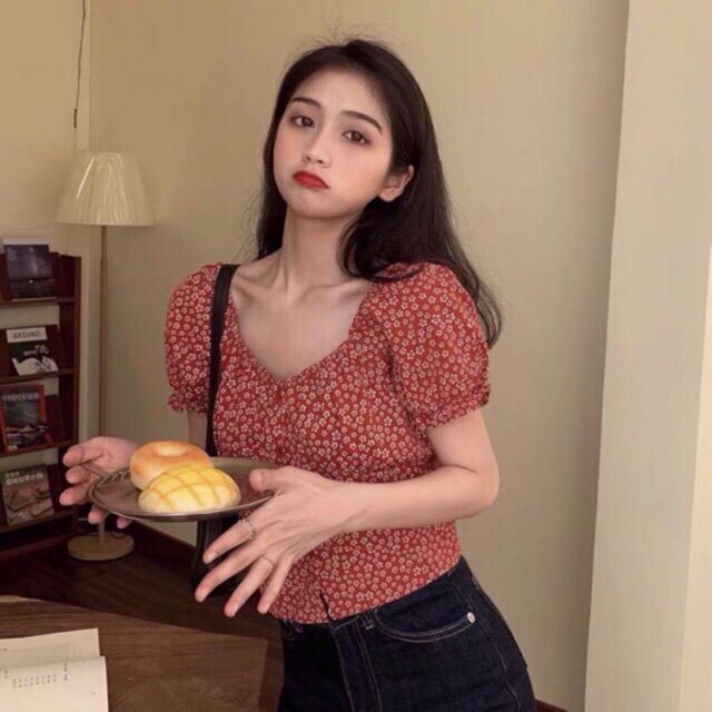 Áo Croptop Hoa Nhí ( Có ảnh thật )
