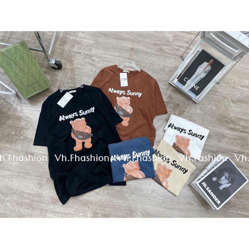 Áo phông thụng tuyết nhung gấu chữ SUNNY