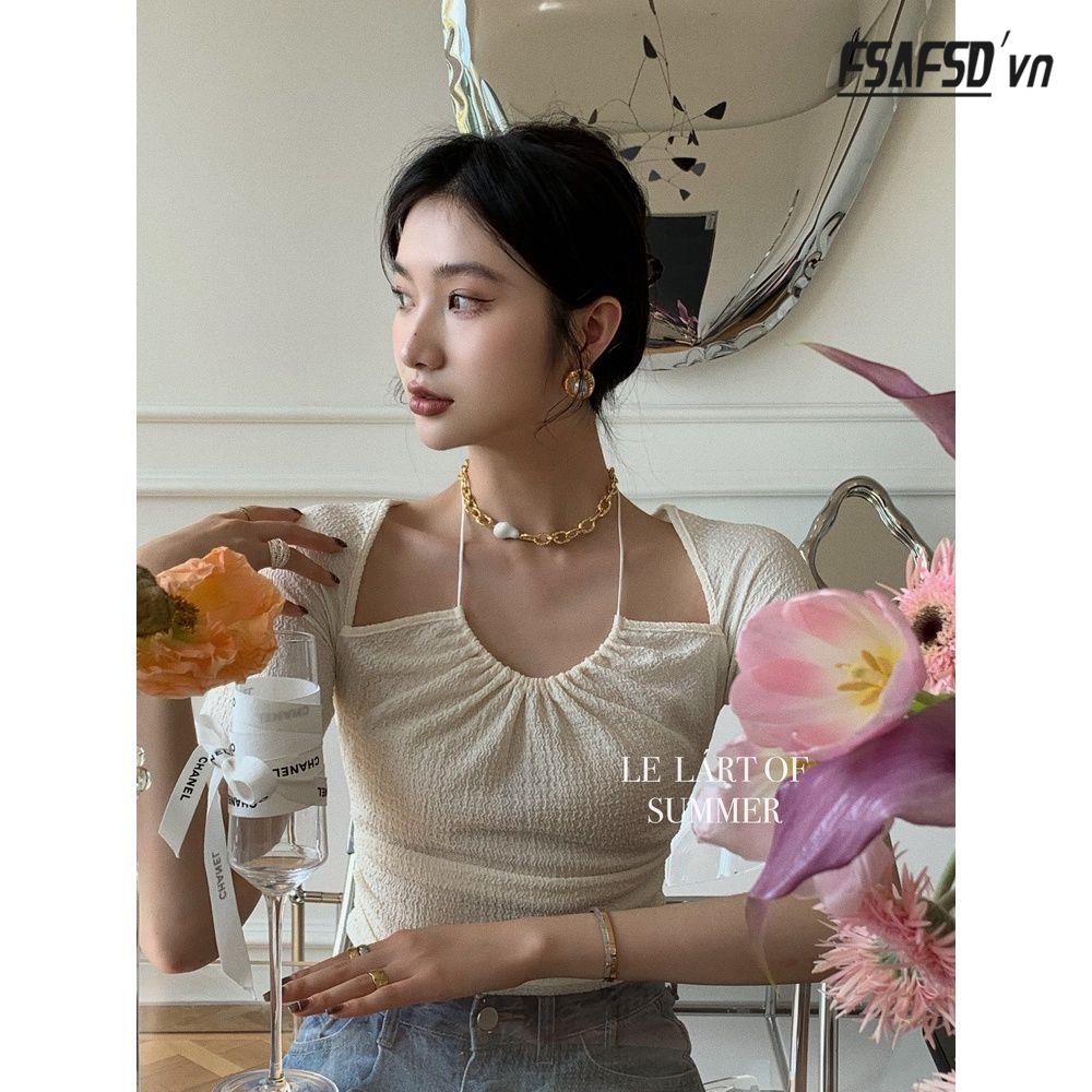 Áo Cổ Yếm Cột Dây Dáng Ôm Phong Cách Pháp Thời Trang Mùa Hè Mới Cho Nữ