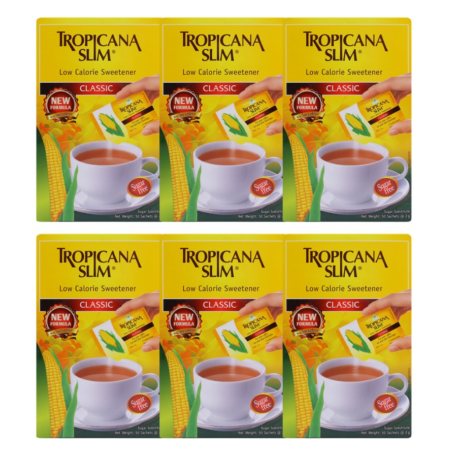 Combo 6 hộp đường bắp ăn kiêng với công thứ tạo ngọt thể hiện mới Surcalose Tropicana Slim Classic 100g (50 x 2g)