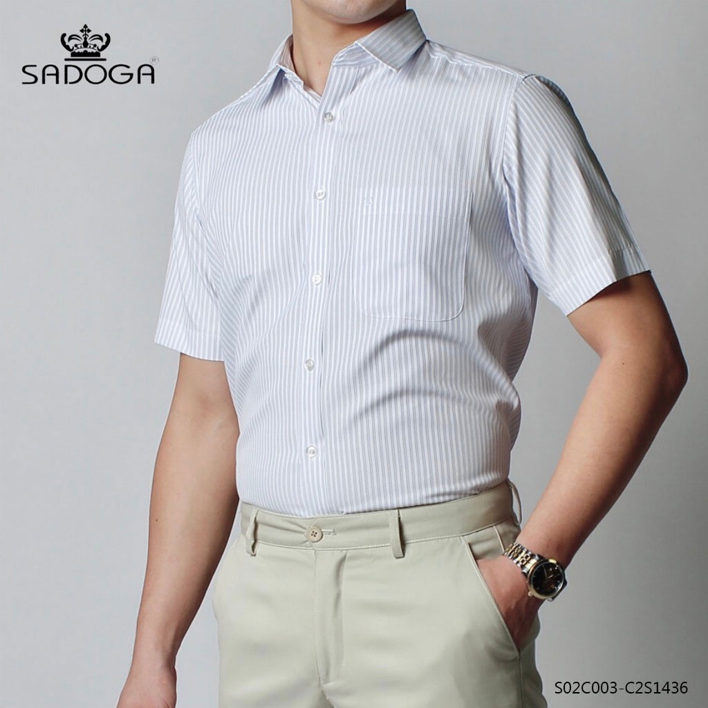 Áo Sơ Mi Nam Cộc Tay Sadoga Classic Kẻ Dọc Xanh M436