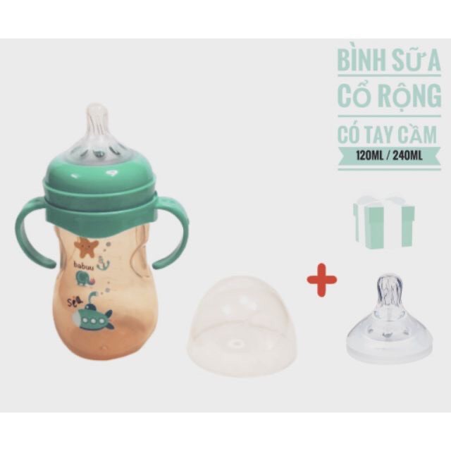 [Mã 267FMCGSALE giảm 8% đơn 500K] Bình sữa Babuu núm xoáy Nhật Bản ( nhựa PPSU tặng kèm tay cầm và 1 núm ti )