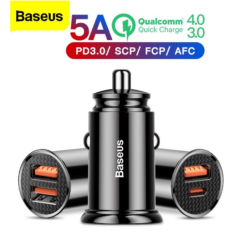 Tẩu sạc nhanh Baseus 5A 2 cổng USB dùng trong xe ô tô, bảo hành 12 tháng