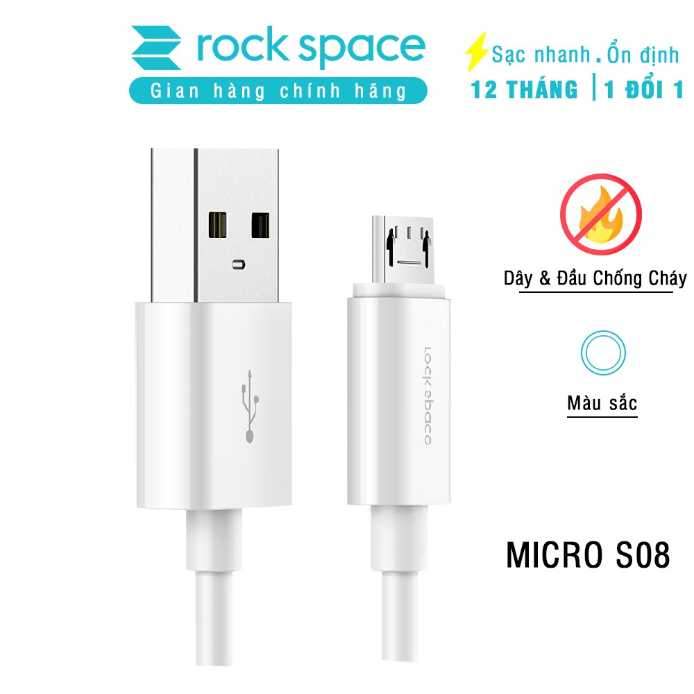 Dây cáp sạc nhanh Rockspace chuẩn mirco S08 100cm - Hàng chính hãng bảo hành 12 tháng lỗi 1 đổi 1