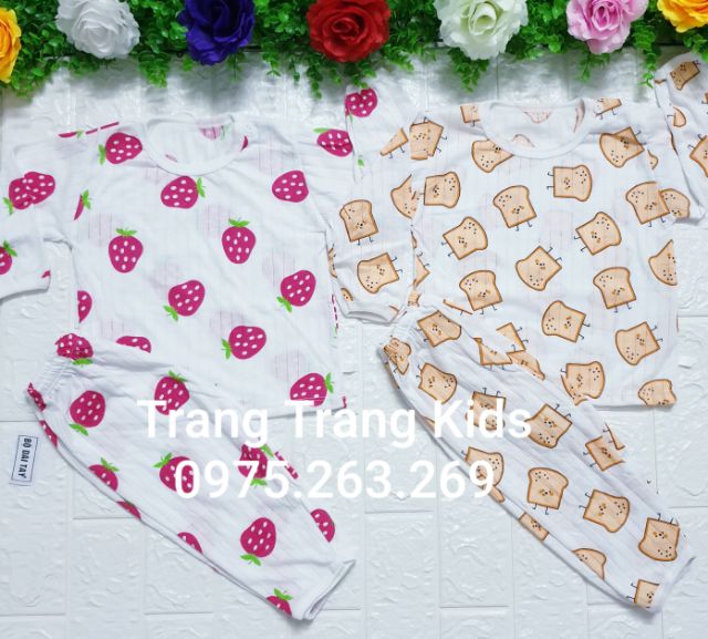 Bộ cotton giấy dài tay cài vai cho bé