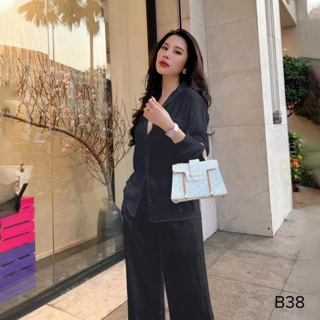 Bộ Đũi Nữ Dài EVANIA Set Đi Biển Áo Sơ Mi Mix Quần Ống Suông Rộng Chất Vải Đũi Thoáng Mát Hai Màu trắng, Nâu - Mã G868