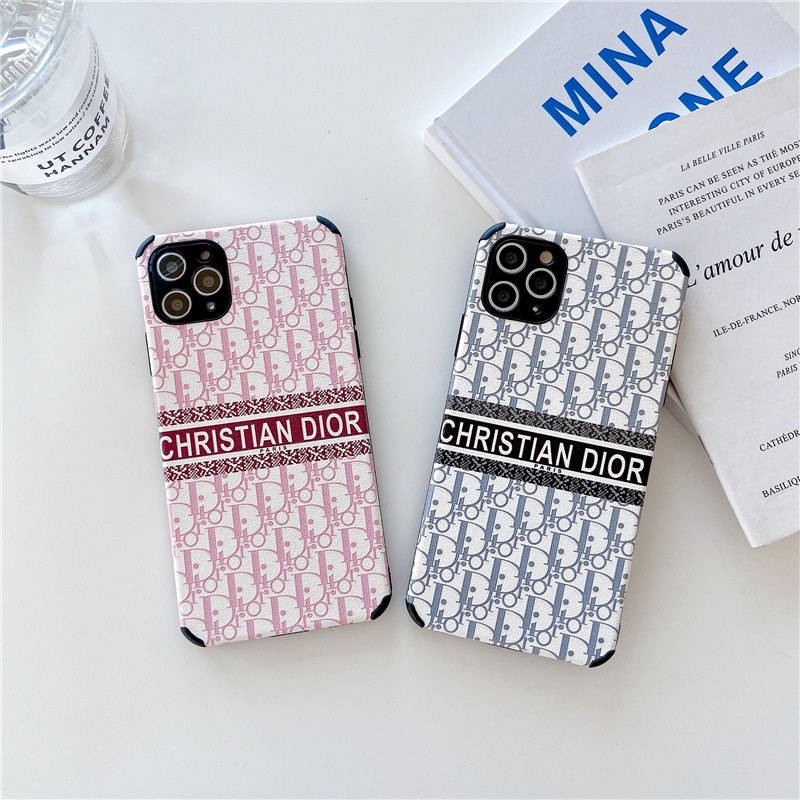 Dior Ốp điện thoại họa tiết lụa màu hồng/xám cho Iphone 13 12ProMax