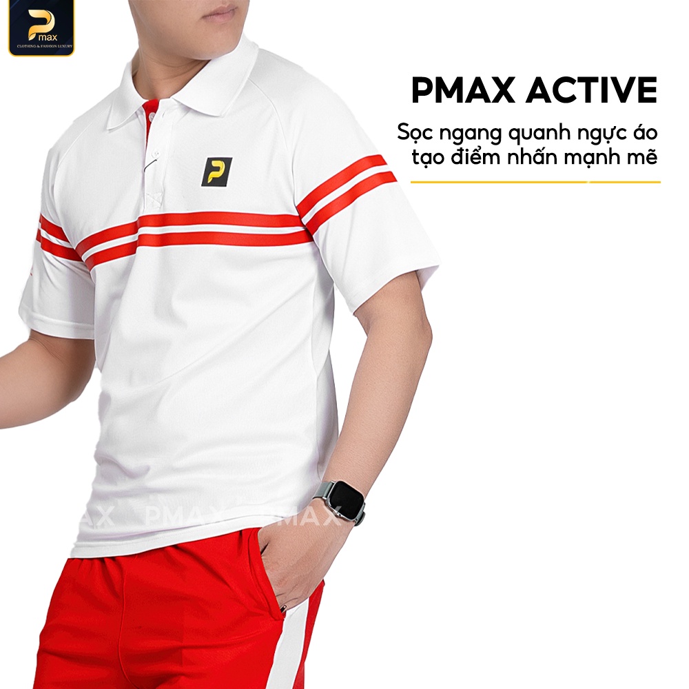 Bộ quần áo hè nam cộc tay PMAX form dáng slimfit cổ polo kẻ sọc thể thao