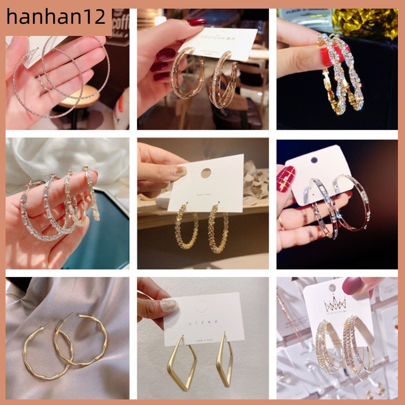 Khuyên Tai Tròn Lớn Đính Đá Kim Cương Sáng Bóng Thời Trang Hàn Quốc Cho Nữ