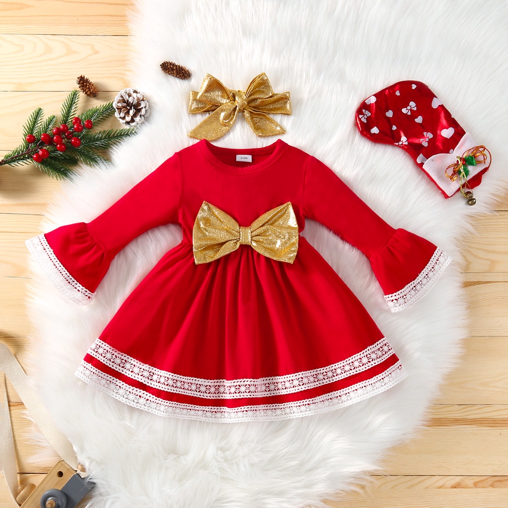 Đầm chui đầu màu đỏ bằng vải cotton phong cách giáng sinh dễ thương cho bé