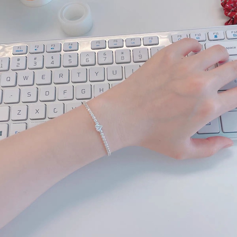 Vòng Tay Pandora Mạ Bạc 925 Mặt Hình Trái Tim Đính Đá Zircon Có Thể Điều Chỉnh Kích Thước