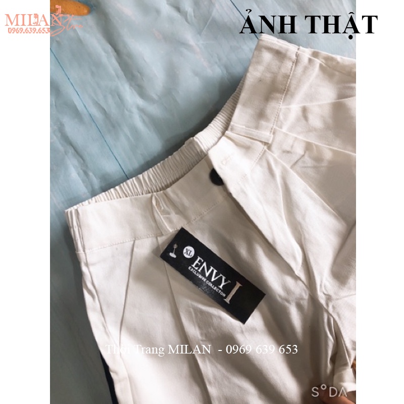 Quần đùi nữ vải kaki mềm co giãn lưng chun thun sau khóa thật khuy cài màu Đen Trắng Be mặc ở nhà đi biển dạo phố mùa hè