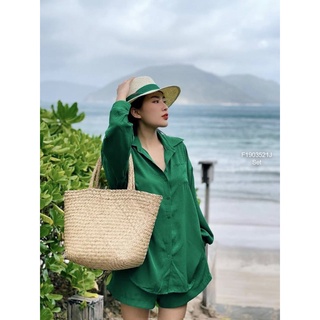 Set xanh lá đậm áo sơ mi quần short!