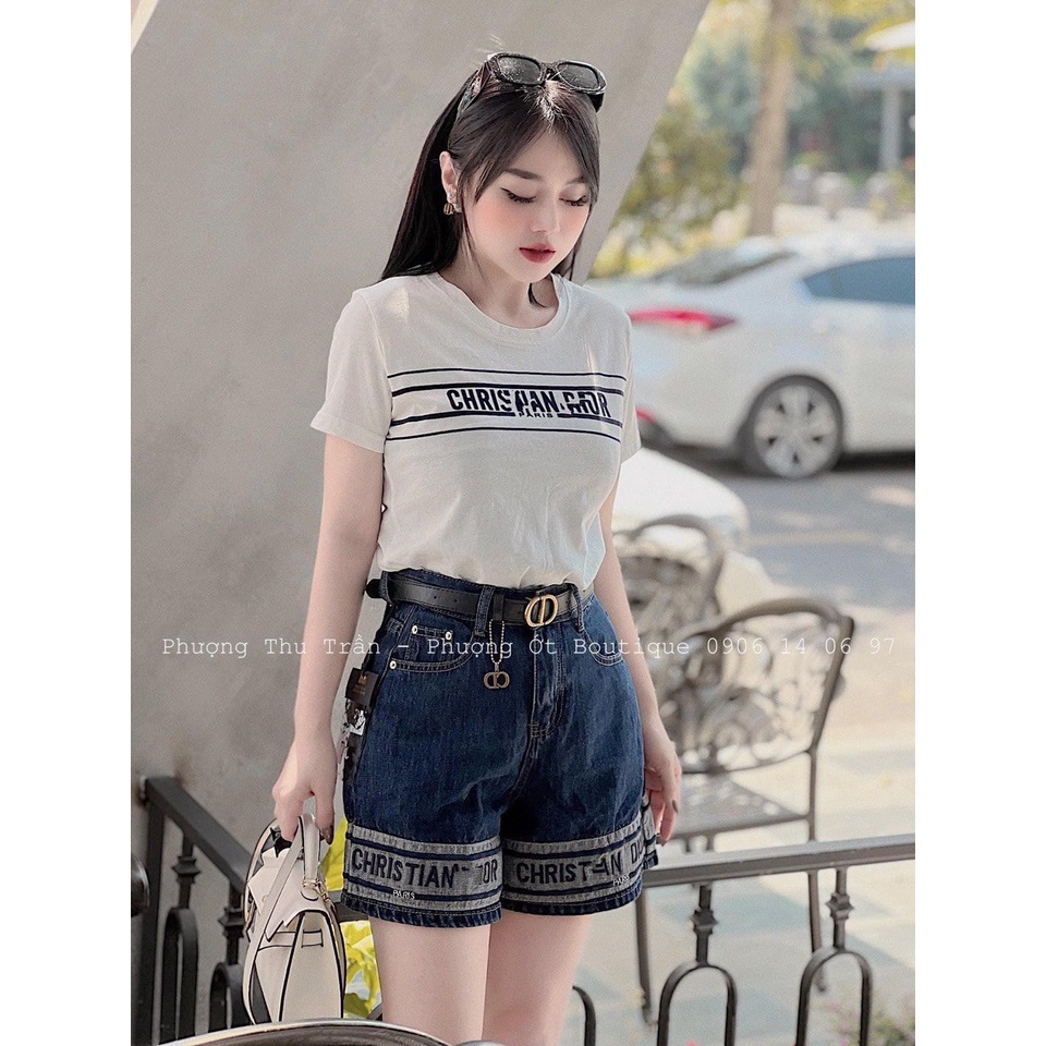 Quần short jean nữ cạp cao ống rộng dày dặn GẤU DI.OR