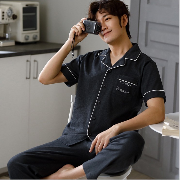 Pijama nam cộc tay-Đồ bộ nam bộ hè chất vải COTTON 100% dày dặn, thông thoáng (607) | BigBuy360 - bigbuy360.vn