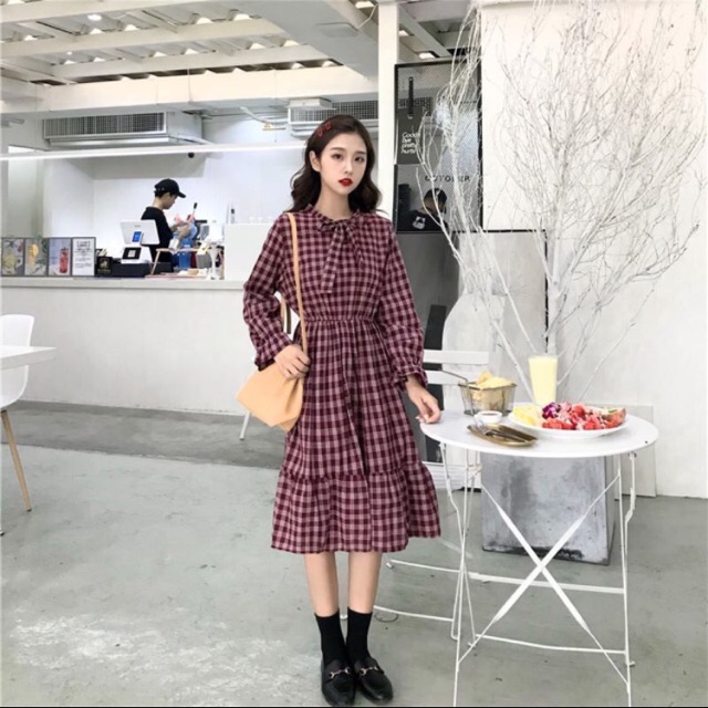 Đầm caro midi sọc