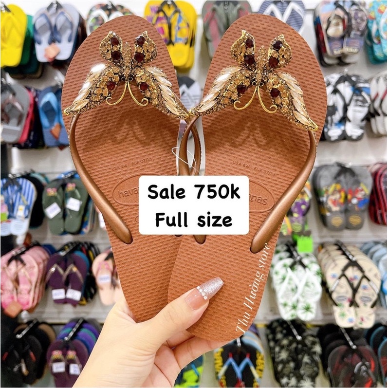 Dép Nữ Slim Đính Bươm' Chúa Hạt Nâu