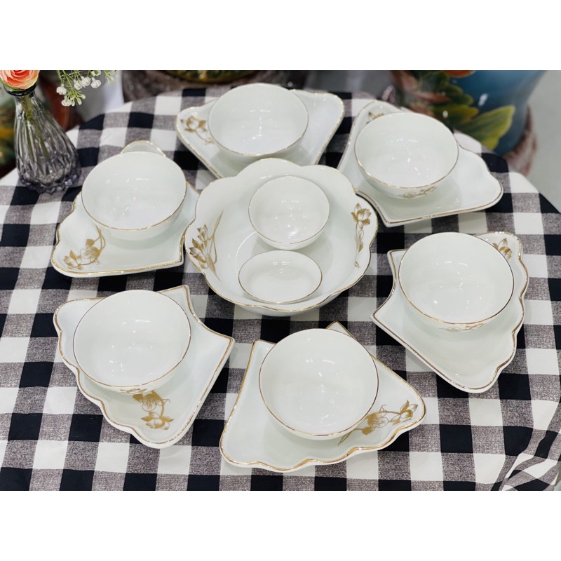 Bộ Bát Đĩa Hoa Mặt Trời Cúng Gia Tiên Sứ Bát Tràng Cao Cấp 2 Size Đựng Thức Ăn Ngày Lễ Tết Nhiều Mẫu
