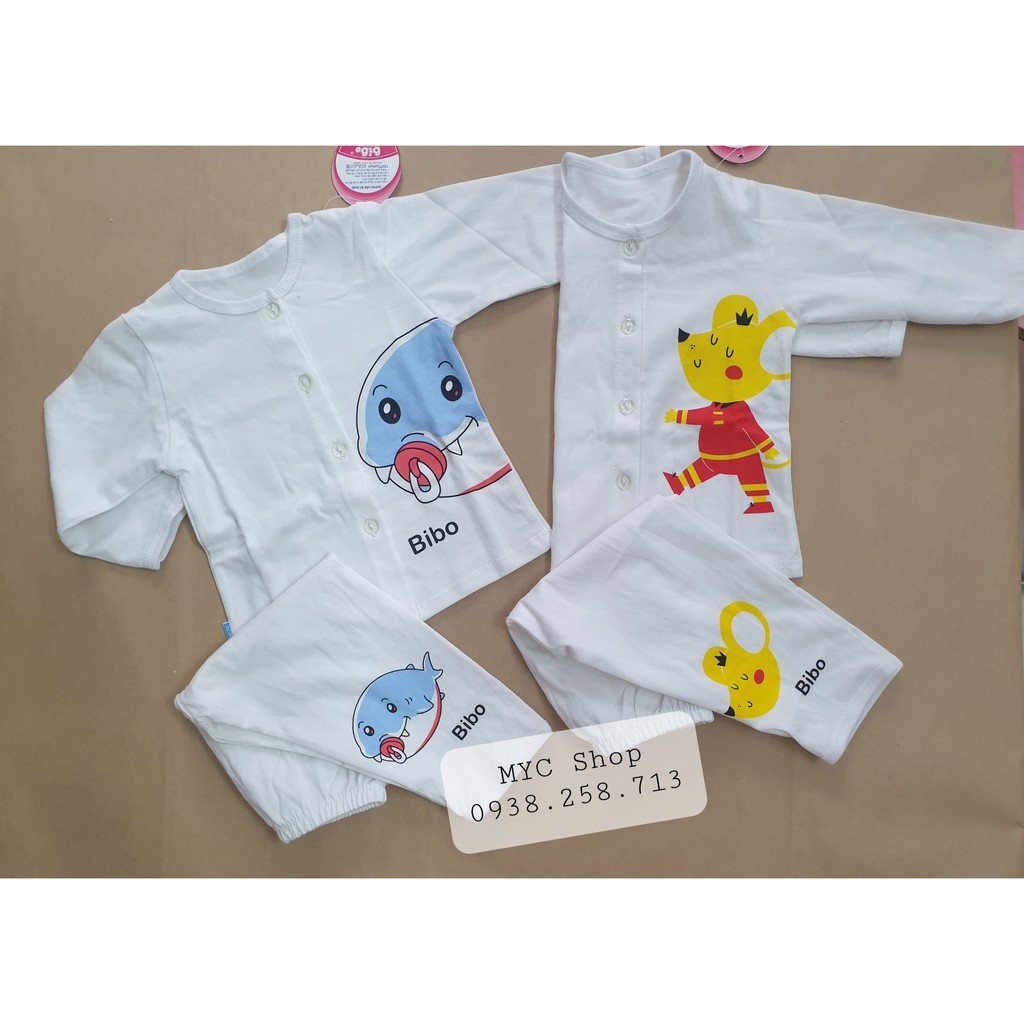 [Chọn mẫu] (3-10kg) BỘ QUẦN ÁO COTTON DÀI TAY TRẮNG IN HÌNH CHO BÉ - BIBO KIM THU (katydang)