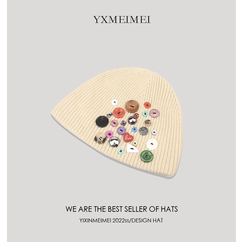 Mũ Len Dệt Kim Phối Nút Độc Đáo Thời Trang Thu Đông Cho Nữ