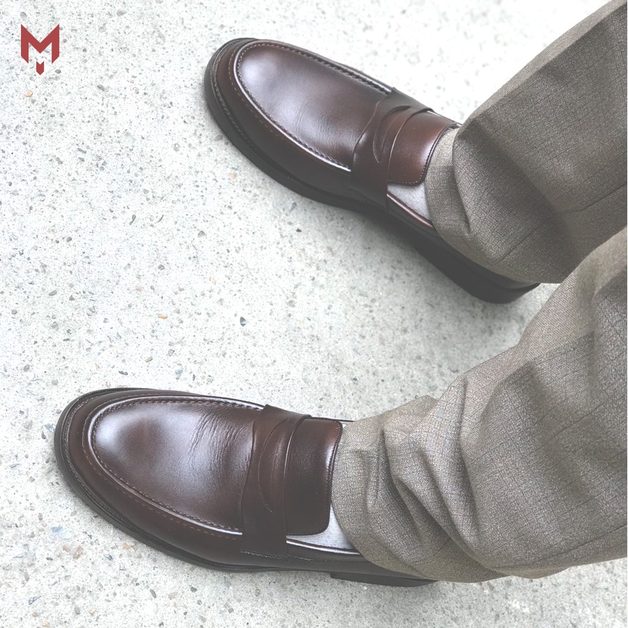 Giày lười tây loafer penny MAD brown công sở lười nam da bò cao cấp nhập khẩu phong cách hàn quốc