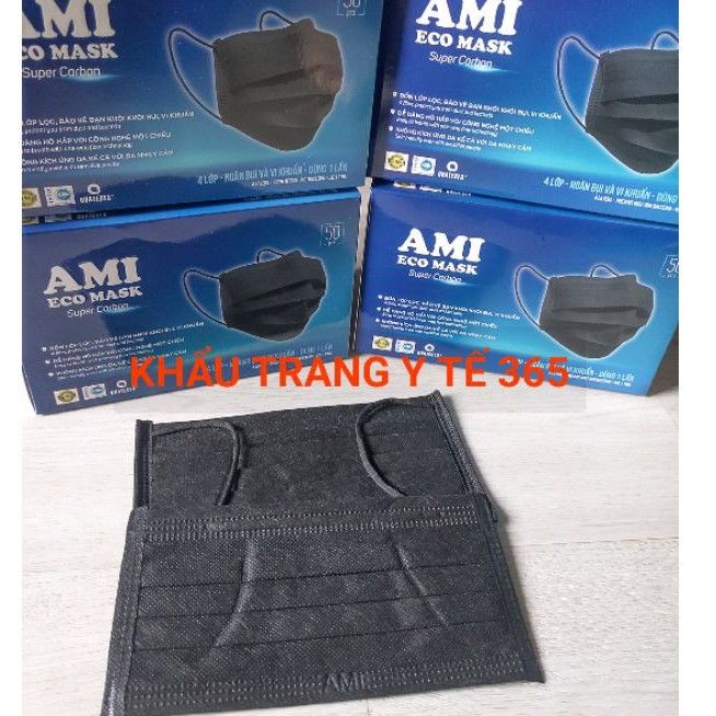 combo 4 Hộp khẩu trang y tế mầu Đen AMI 4 lớp (50 Chiếc / 1 Hộp) 4đen