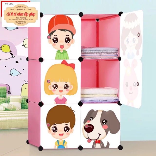 Tủ nhựa ghép đa năng 6 ô sâu 47cm( hồng phấn cửa công chúa tuần lộc). Tặng kèm móc treo. Bh 1 năm. Hàng chuẩn- giá tốt