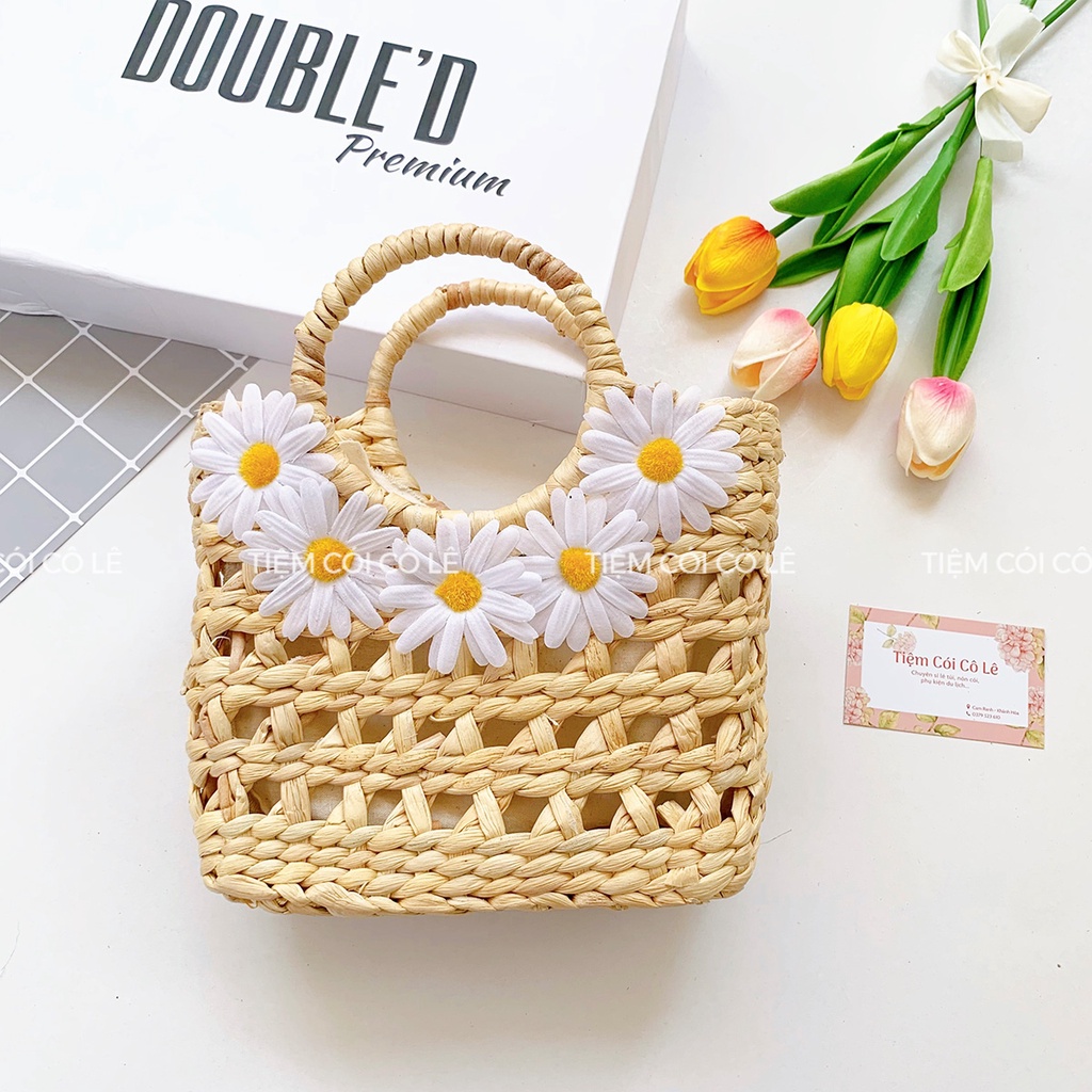 Túi cói lục bình đan kiểu rào xiên xinh xắn size 19cm - Tiệm Cói Cô Lê