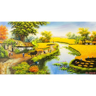 Tranh dán tường Tranh đồng quê cánh đồng lúa trĩu bông, tranh dán tường 3d hiện đại - tích hợp sẵn keo