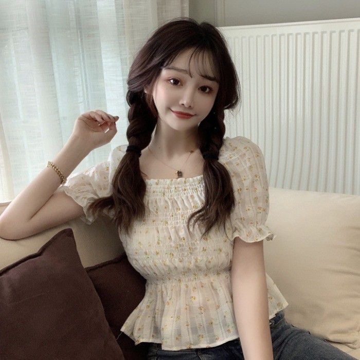 Áo hoa nhí tay ngắn phong cách Hàn Quốc