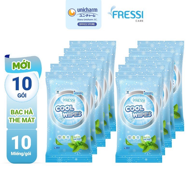 Khăn ướt chăm sóc da Fressi Care Cool Wipes bạc hà the mát gói 10 miếng