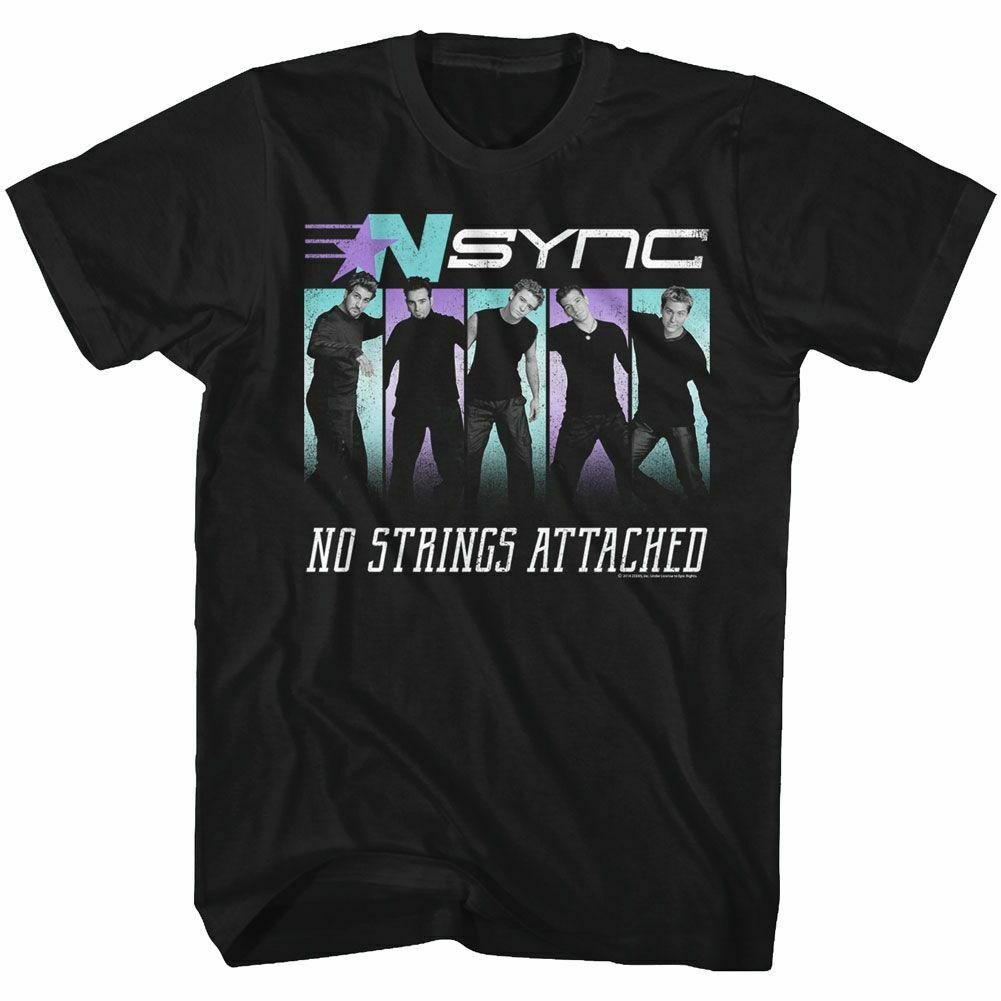 Nsync No Strings Đồ họa in màu đen Áo phông Unseix
