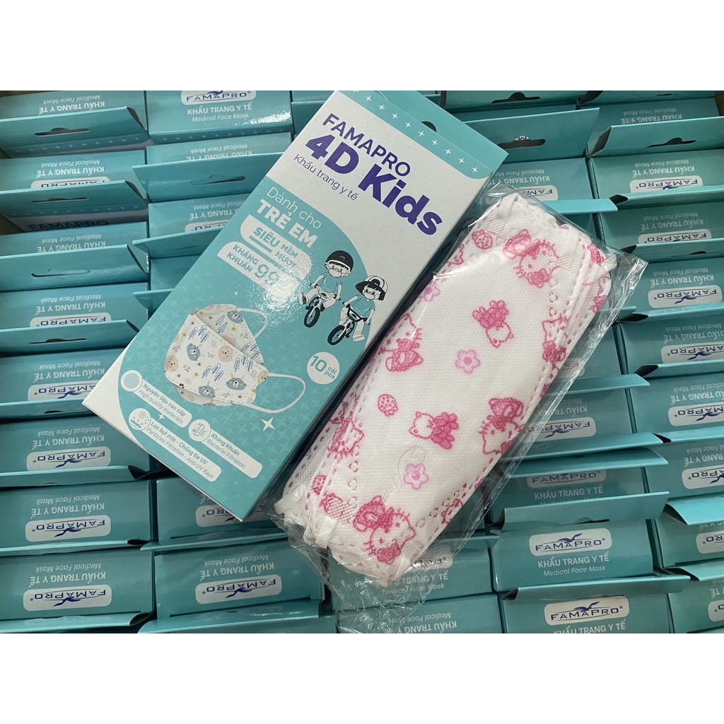 [CHÍNH HÃNG - HỘP 10 CÁI] Khẩu trang y tế 4D kháng khuẩn Nam Anh FAMAPRO cao cấp dành cho trẻ em