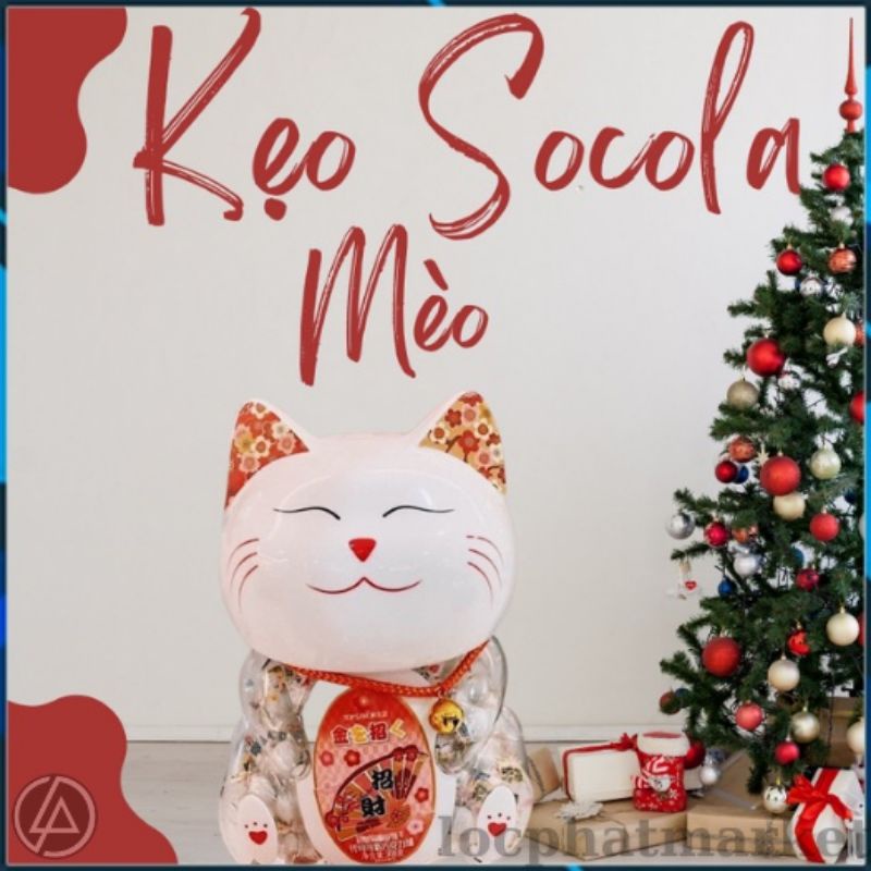 Kẹo sô cô la mèo thần tài may mắn trang trí rỏ quà tết mini