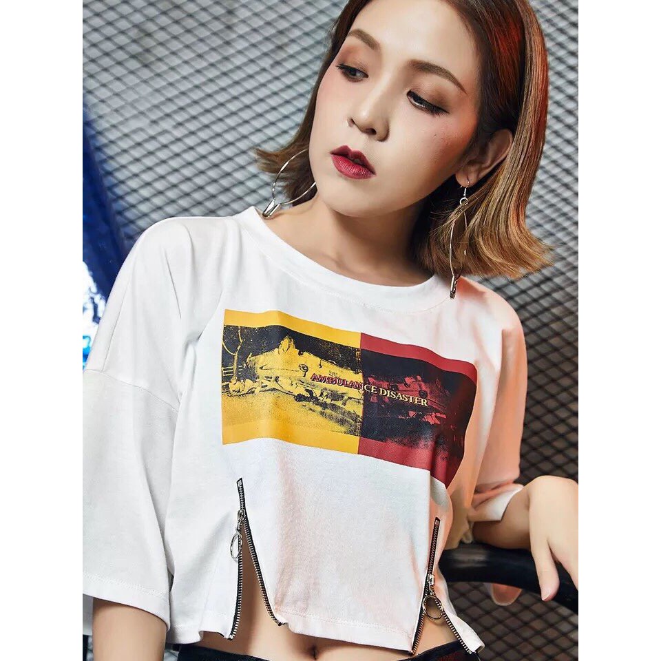 Áo thun croptop 2 dây kéo đôi cực chất