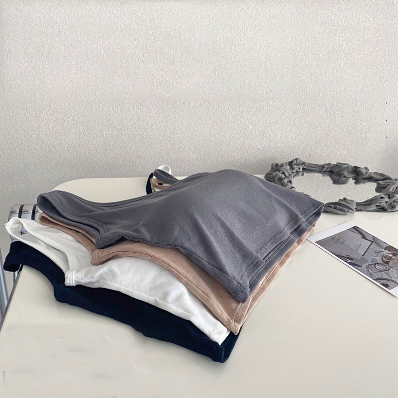 Áo Croptop Hai Dây Mỏng Hở Lưng Có Đệm Ngực Màu Trơn Cho Nữ