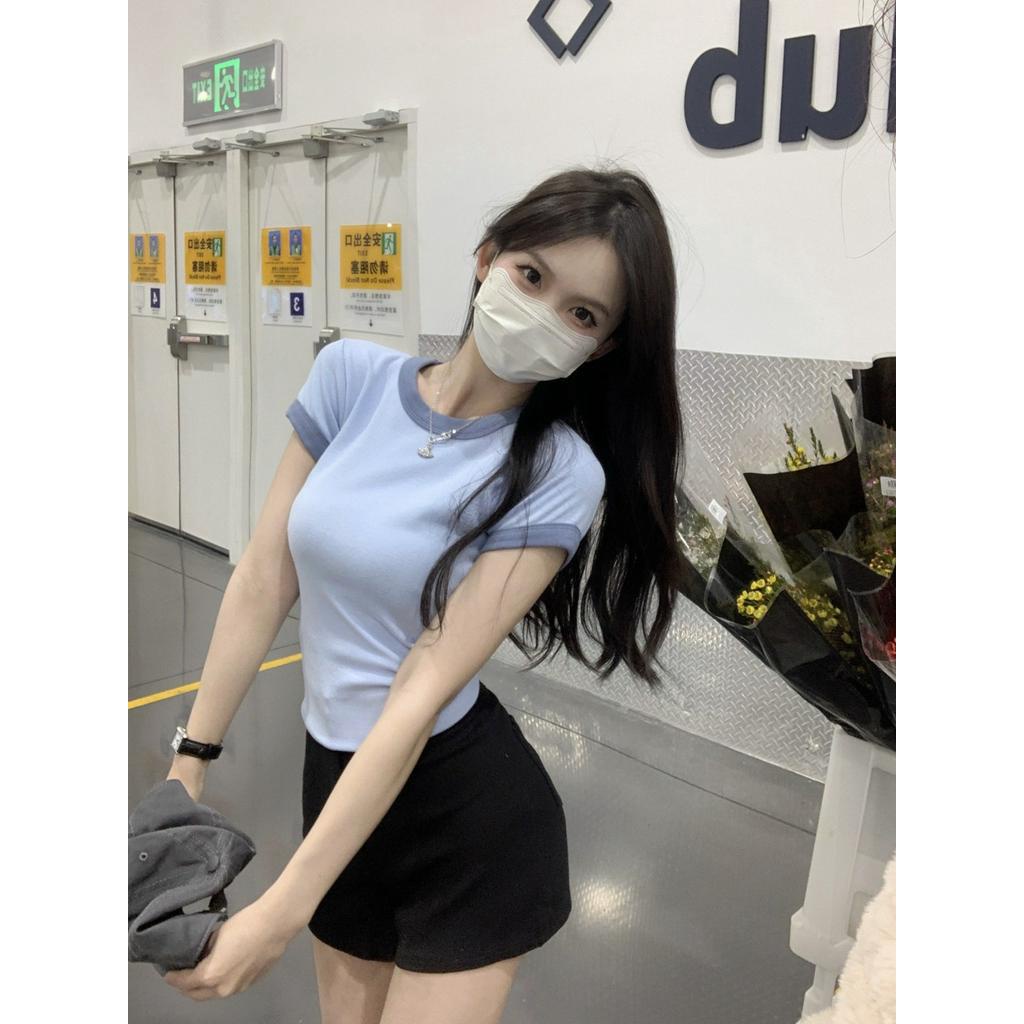 Áo Thun Ngắn Tay Ôm Dáng Màu Sắc Tương Phản Thời Trang Cho Nữ 61348