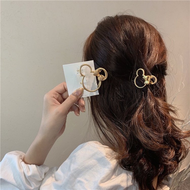 Kẹp Tóc Kim Loại Nhám Hình Chuột Mickey Thời Trang Cho Nữ