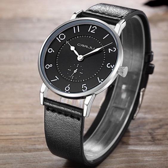 Đồng hồ thạch anh CRRJU 2112 thời dây da đơn giản chống thấm nước cho nam