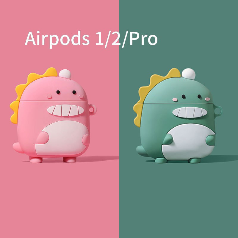 Case Vỏ Bao Airpod Đựng Tai Nghe Airpods 1 2 Pro Hình Thú Siêu Cute Bằng Sillicone Dẻo Tặng Kèm Móc - Dino case Link 1