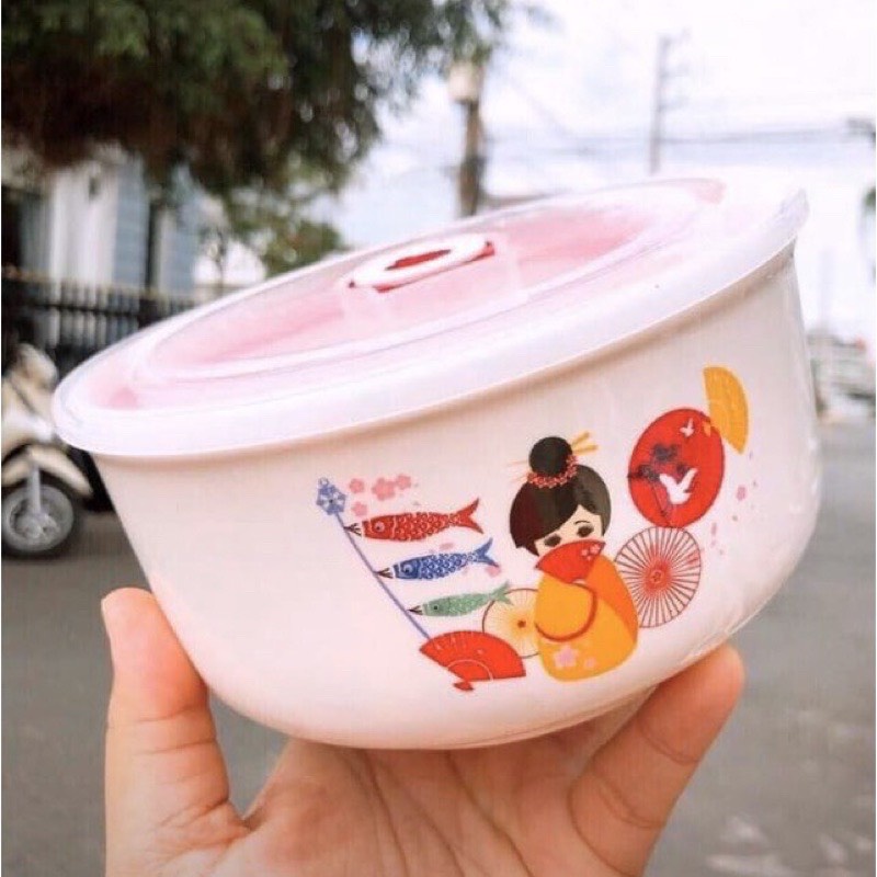 Thố Sứ Tô Sứ Có Nắp Hút Chân Không - Nhiều Size Tùy Chọn - Họa Tiết Ngẫu Nhiên - Đựng Thực Phẩm