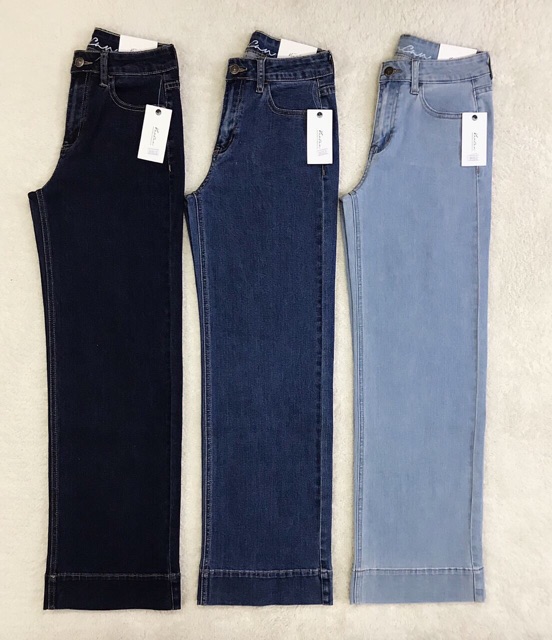 jeans ống suông dài lai to