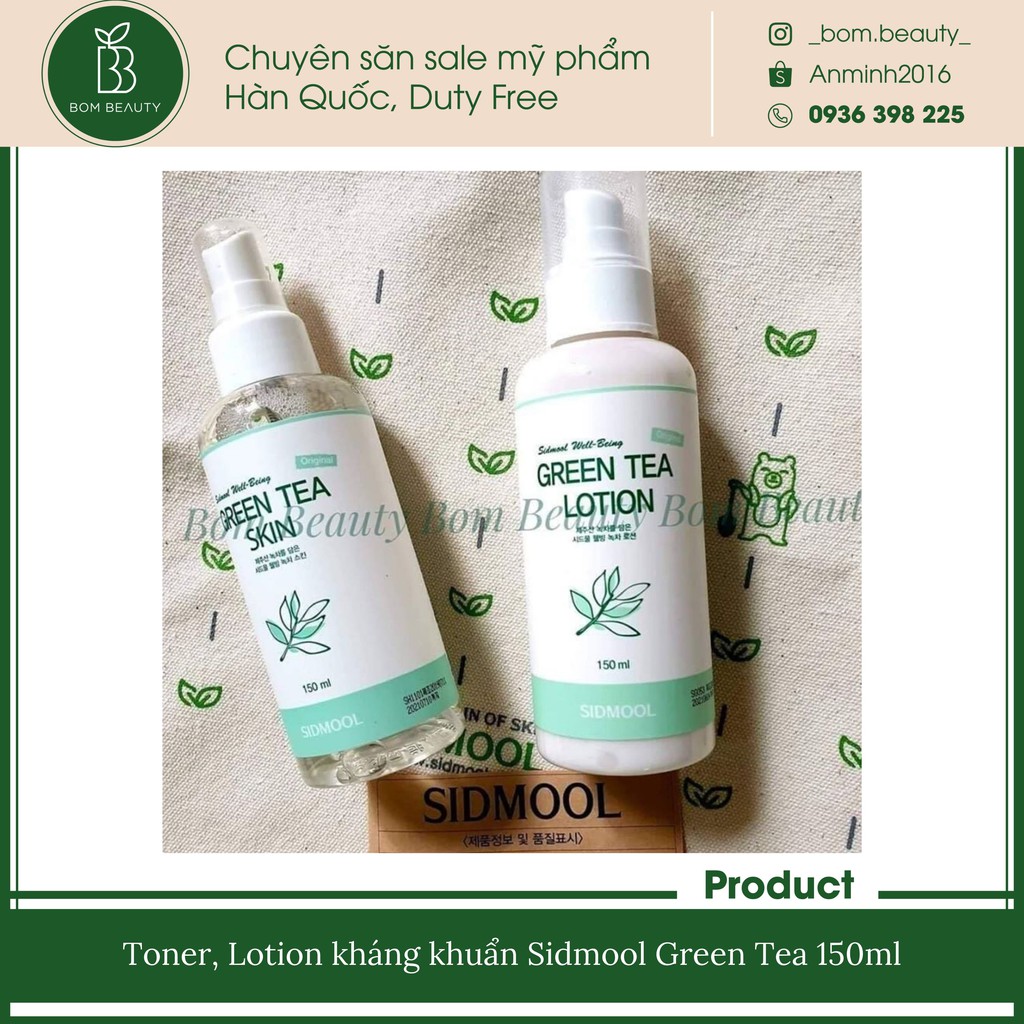 (#Sidmool) Nước hoa hồng - sữa dưỡng trà xanh kháng khuẩn ngăn ngừa mụn Green tea skin Sidmool