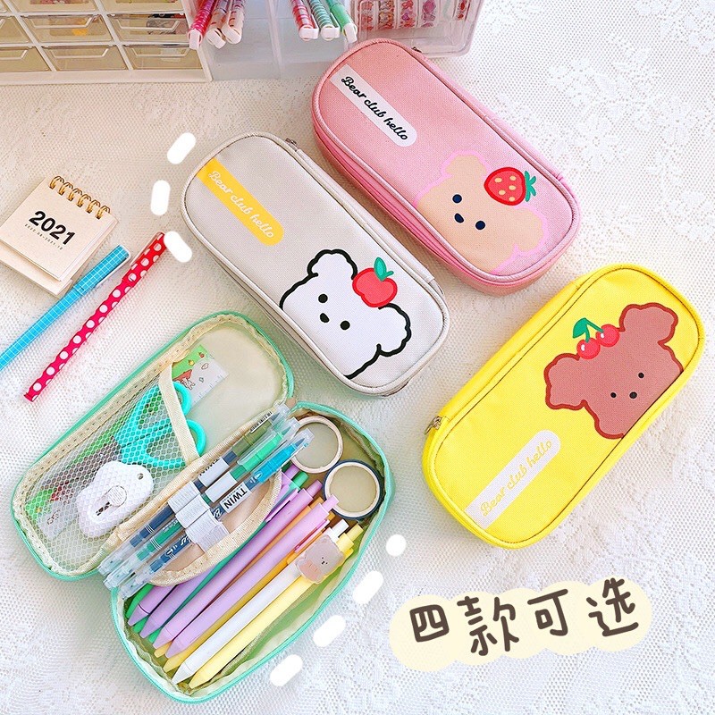Ví/bóp đựng bút hình gấu/ vịt dễ thương chất liệu vải canvas mềm mãi dễ làm sạch