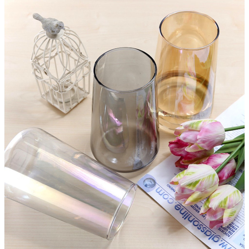 Lọ hoa bình bông thuỷ tinh trơn dáng vát Hologram tráng gold sang trọng trang trí phòng khách