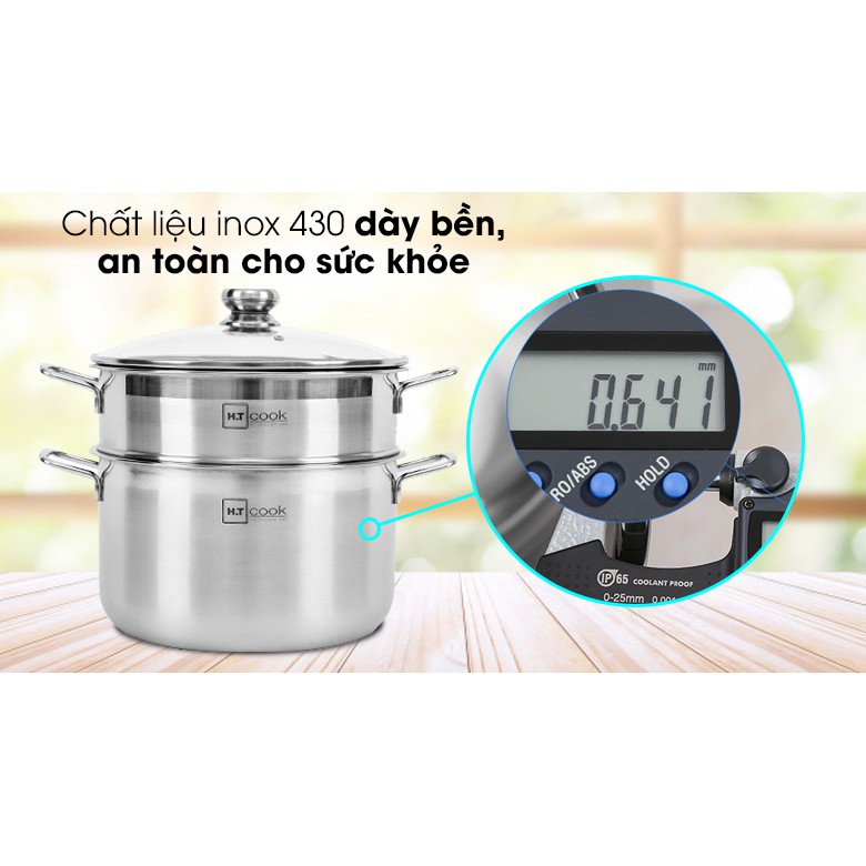 Bộ nồi xửng hấp 1 Đáy HT COOK size 28 cm dùng được cả bếp từ