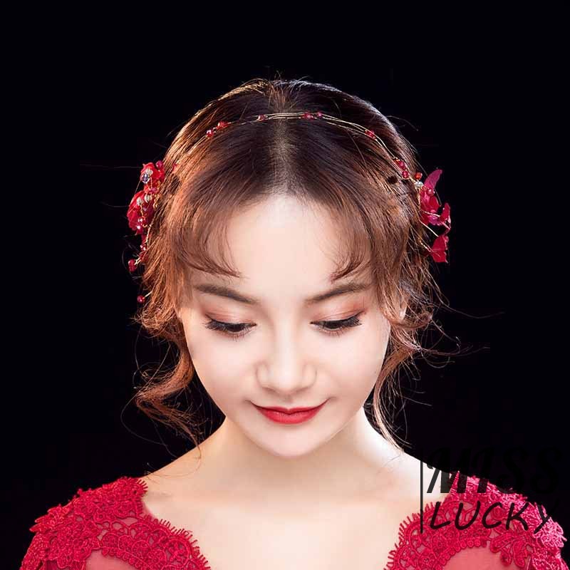 Cài tóc trang trí hoa đỏ đính đá xinh xắn cho cô dâu