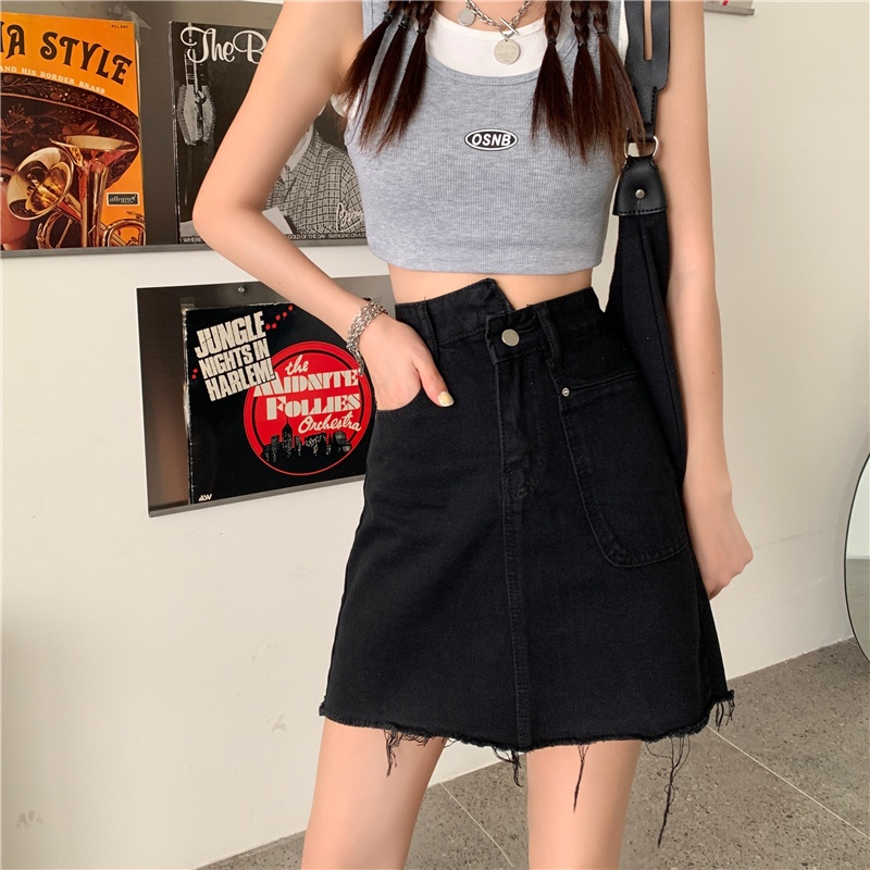 Chân váy jean IELGY chữ A lưng cao thời trang cho nữ